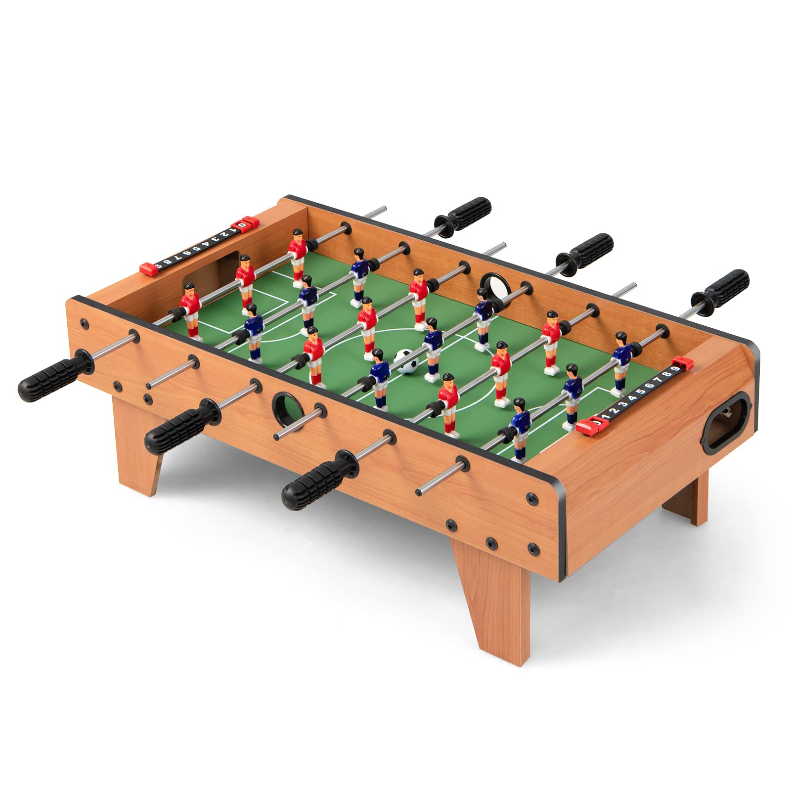 27" Foosball Table, Easily Assemble Wooden Soccer Game Table Top w/Footballs