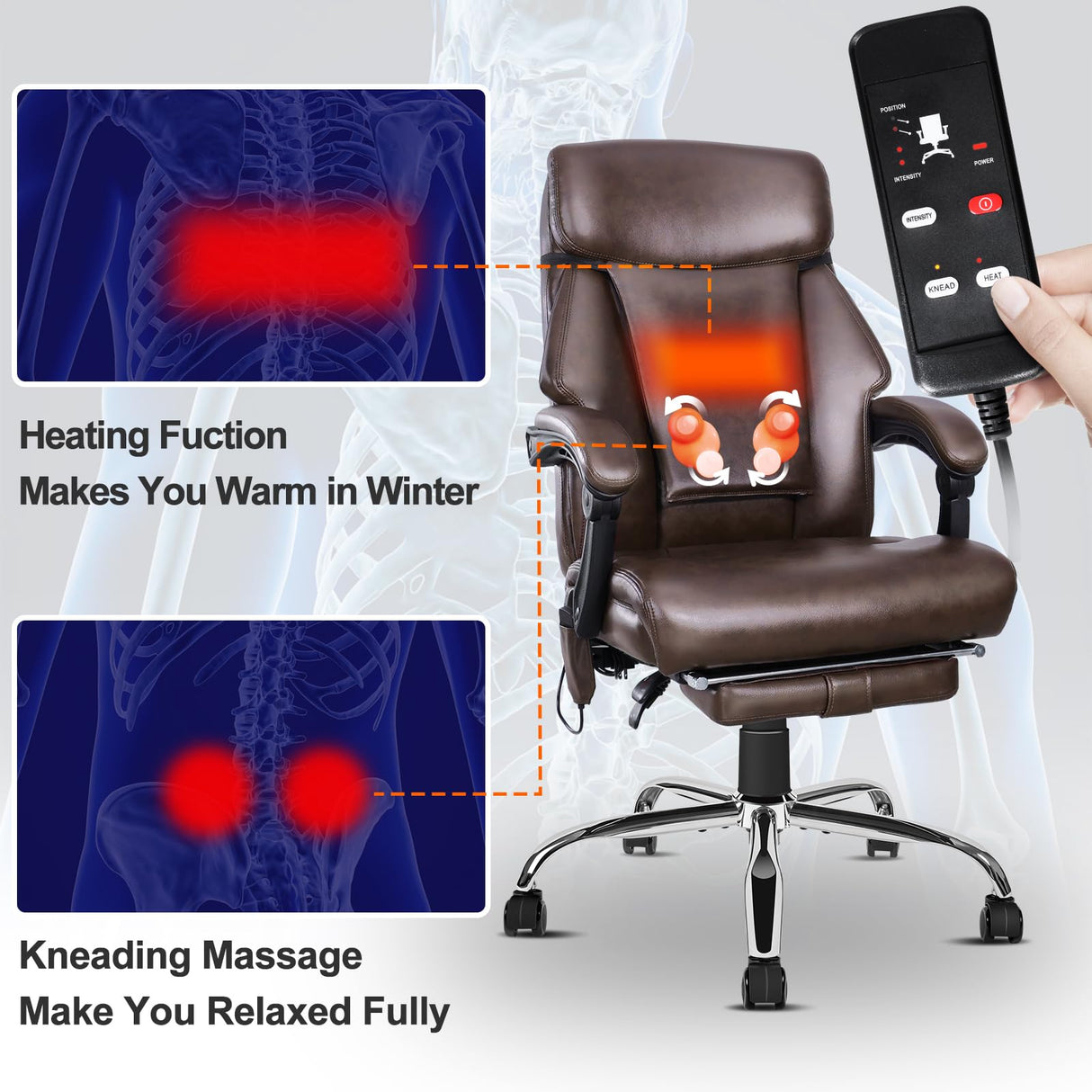 Kneading Massage Executive Office Chair, 3D Back Massage Heated Office Chair,