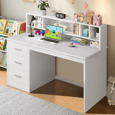 Drawers, Wooden Study Desk for Kids with Hutch, Drawing Writing and Learning Desk