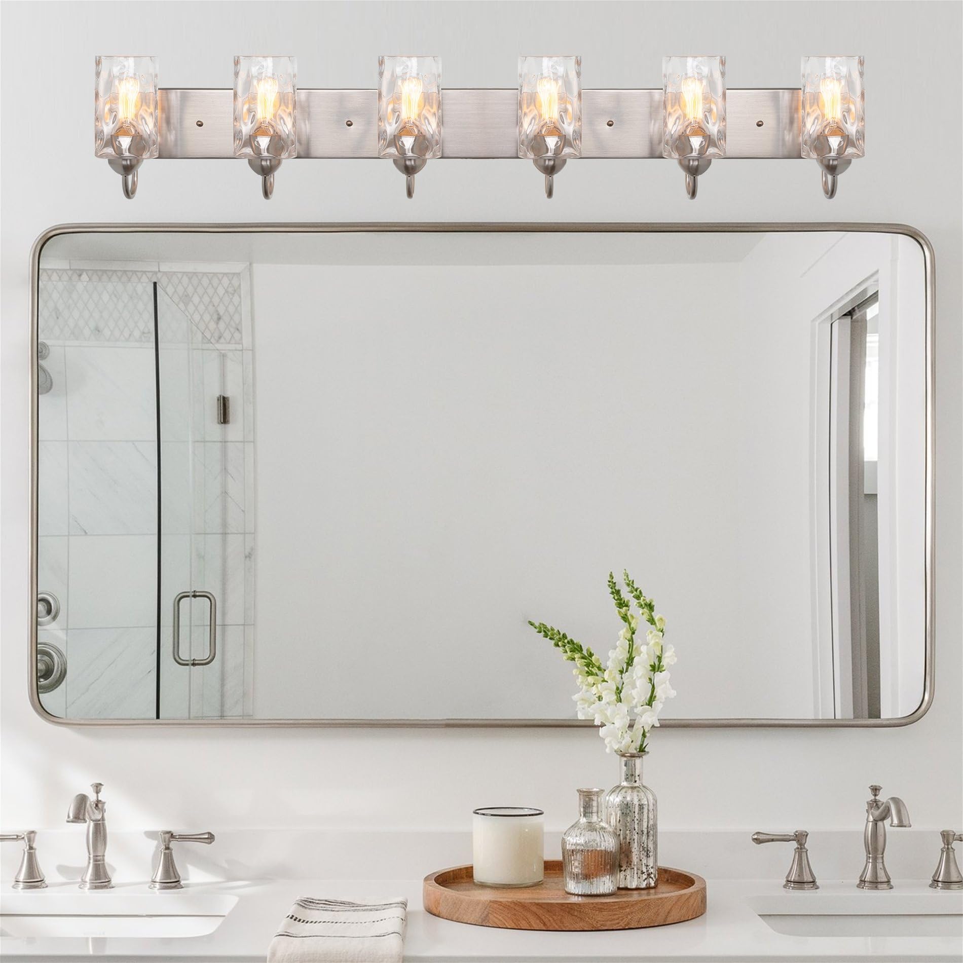 Armada II 48" 6-Light Modern Over Mirror Vanity/Bathroom Light, Hammered Glass Shades
