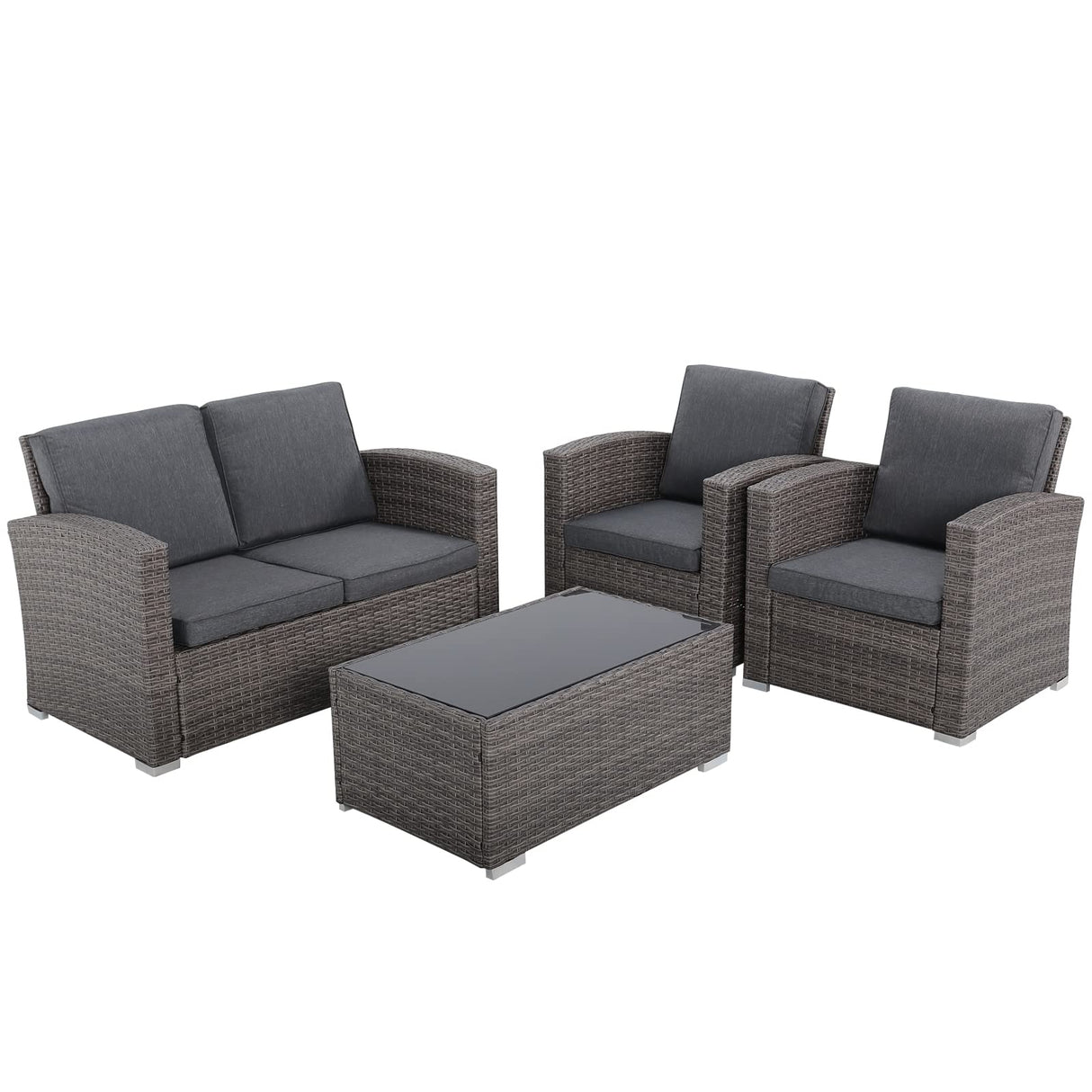 4 Piece Patio Conversation Set,All Weather Rattan Wicker Patio Furniture Set