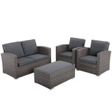 4 Piece Patio Conversation Set,All Weather Rattan Wicker Patio Furniture Set