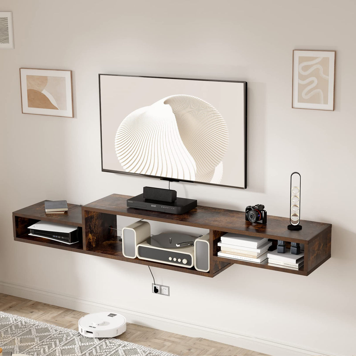 Floating TV Stand Wall Mounted with Power Outlet 59