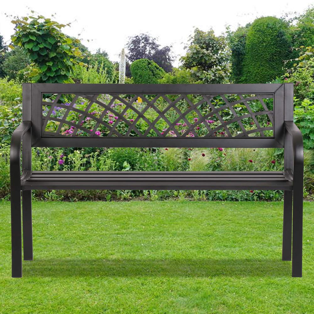 Patio Park Garden Bench Outdoor Metal Benches,400 lbs Cast Iron Steel Frame Chair