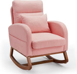 Teddy Upholstered Glider Rocking Chair with Side Pockets, Accent Chair with High
