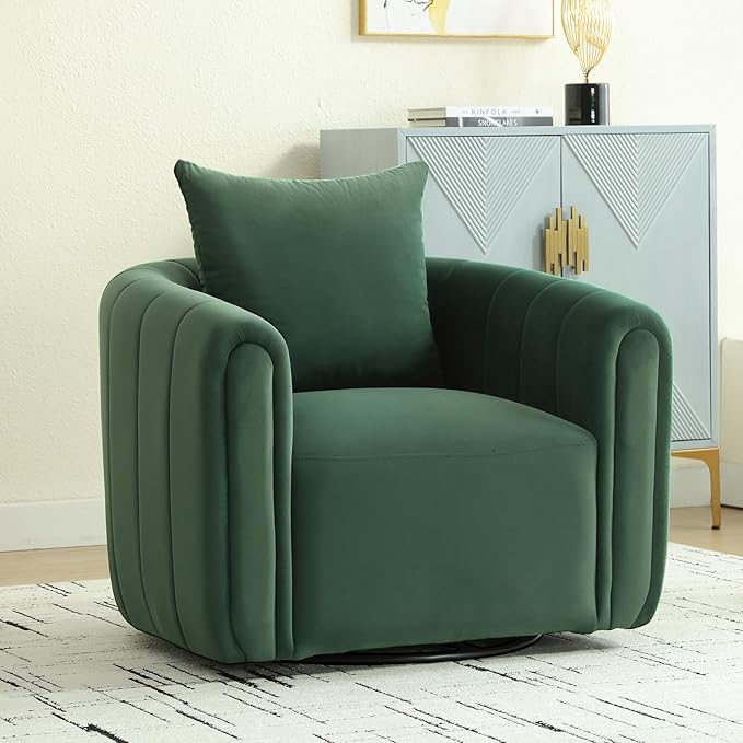 Swivel Barrel Chair,Velvet Accent Chairs for Living Room,Modern Channel Comfy Armchair