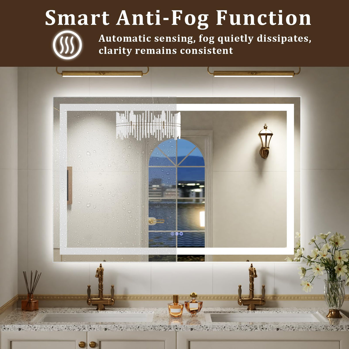 LED Bathroom Mirror 36x24 with Anti-Fog & Dimmable Lighting