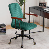 Vintage Green Velvet Office Chair - Adjustable Swivel Desk Chair with Copper Wheels