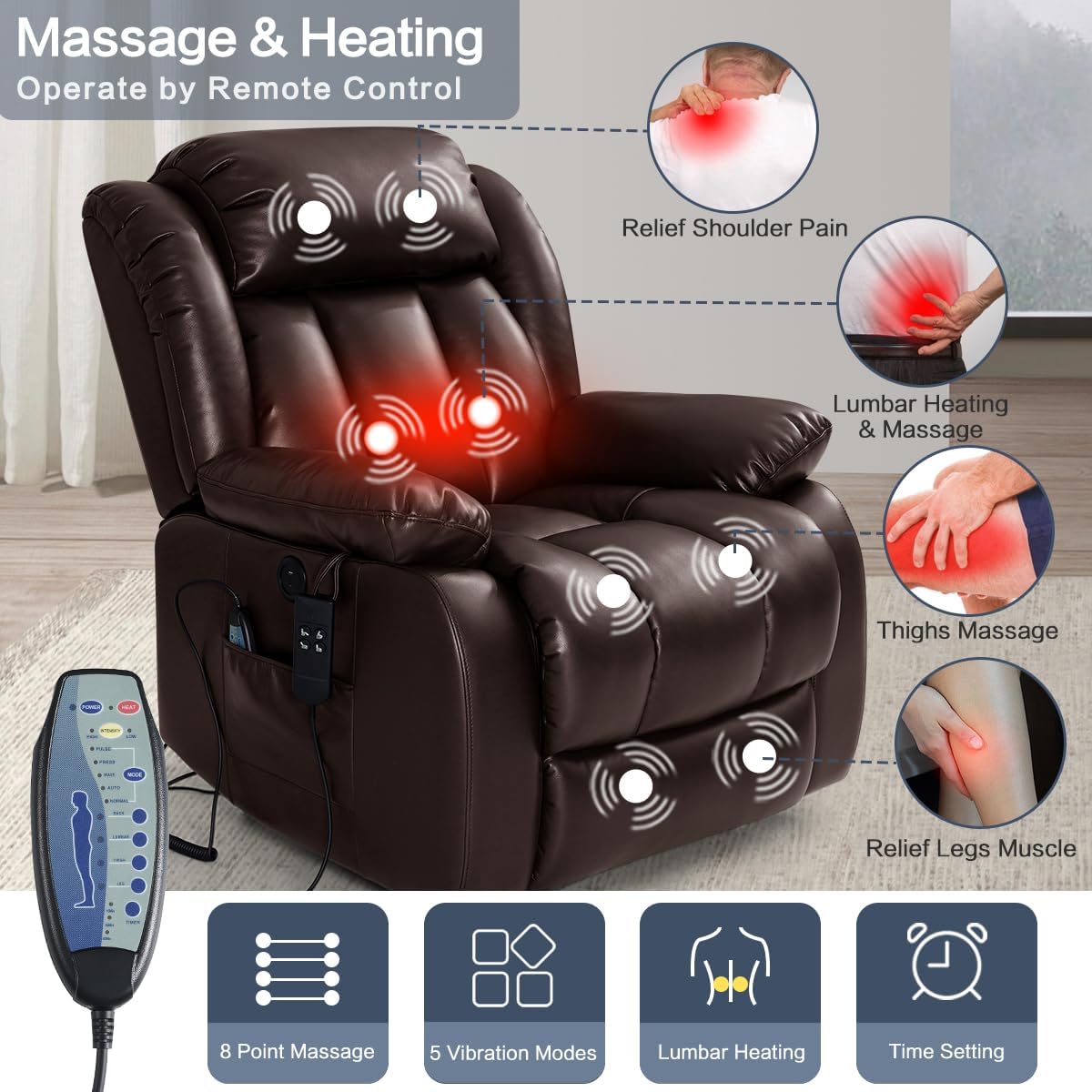 Infinite Position Power Lift Chair Lay Flat Recliner Dual Motor Sleeper Chair with Massage