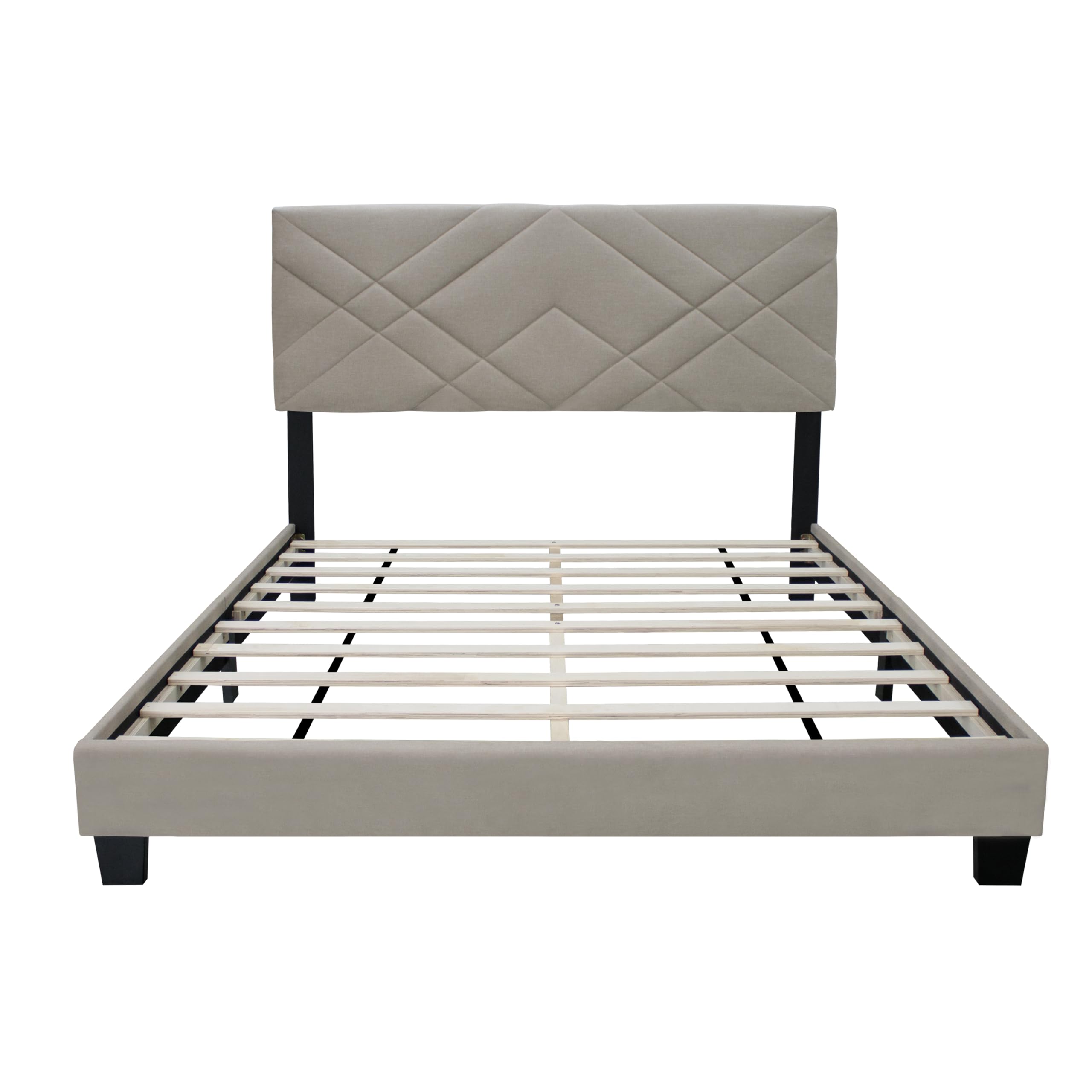 Queen Size Upholstered Platform Bed with Headboard for Bedroom