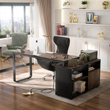 L Shaped Desk with File Cabinet & Power Outlet, Reversible 55 Inch Large Corner