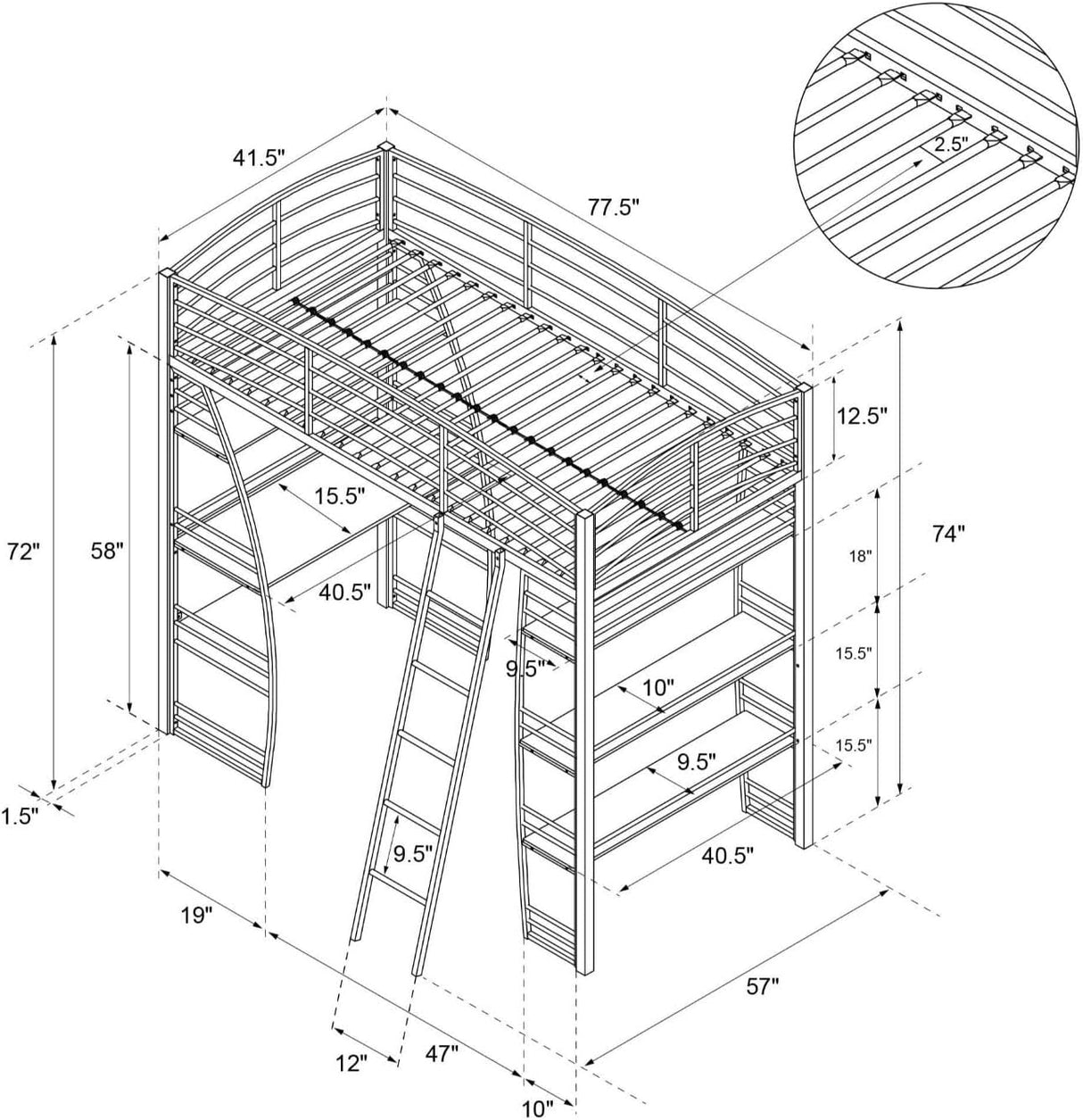 Studio Twin Loft Bed, White