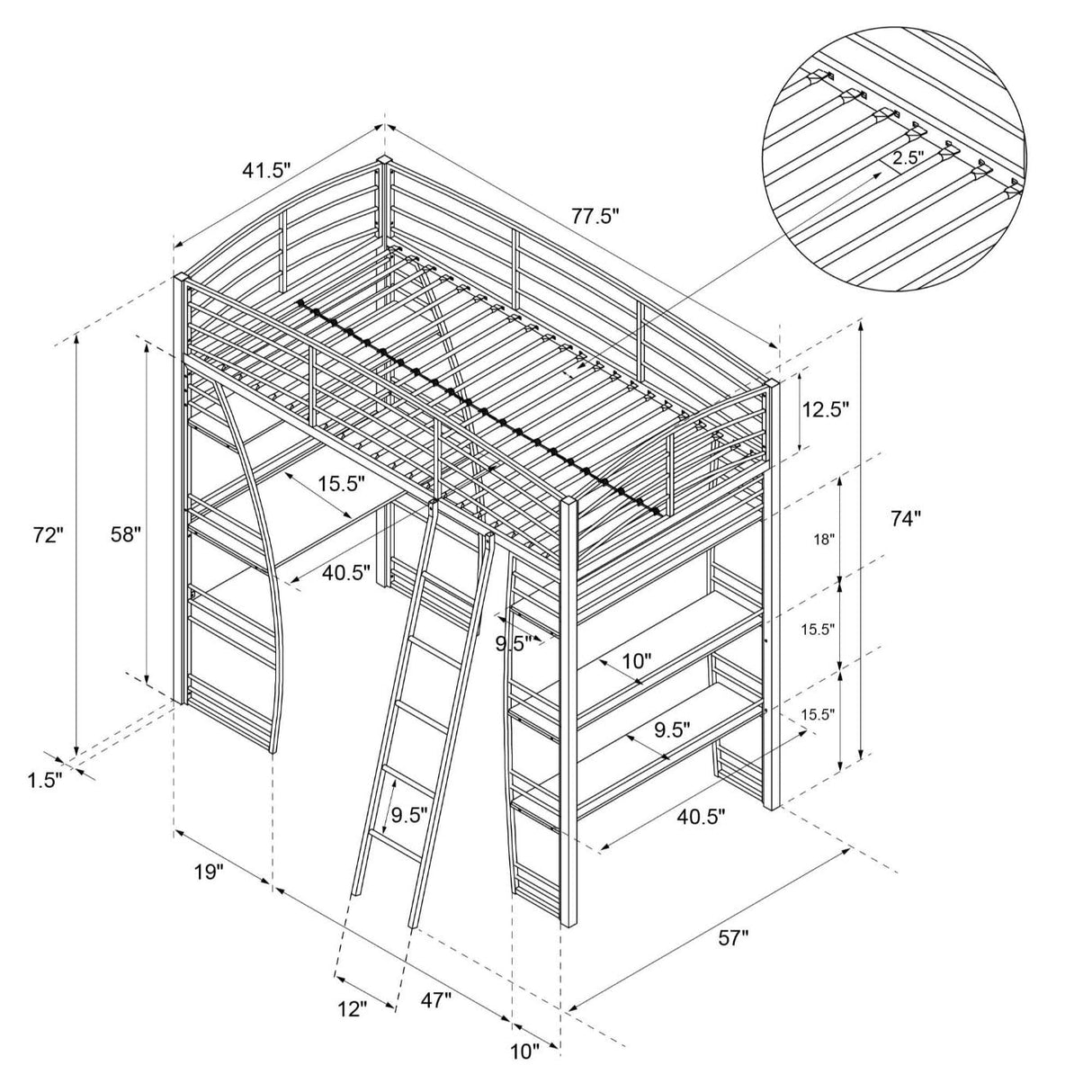 Studio Twin Loft Bed, White