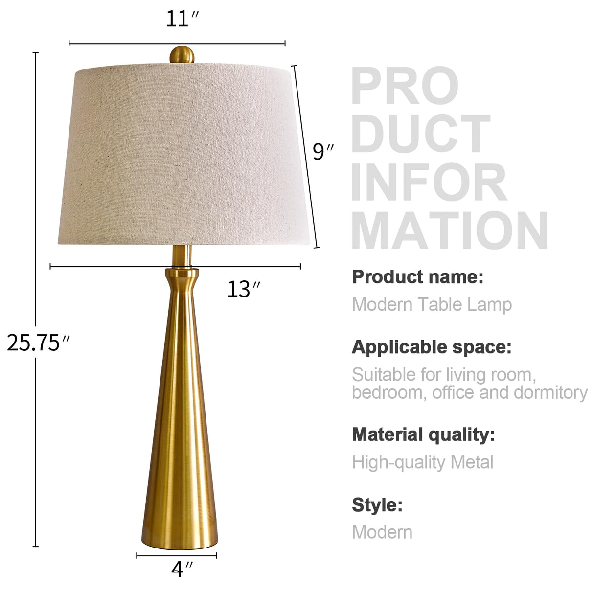 25.75” Modern Table Lamps with USB Port Set of 2 Accent Gold Nightstand Lamp