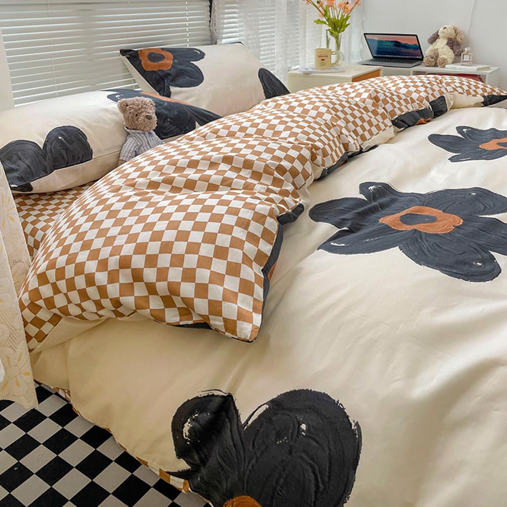 Black Sunflower Comforter Set King 3 Pieces Beige Floral Bedding Comforter Sets Pumpkin