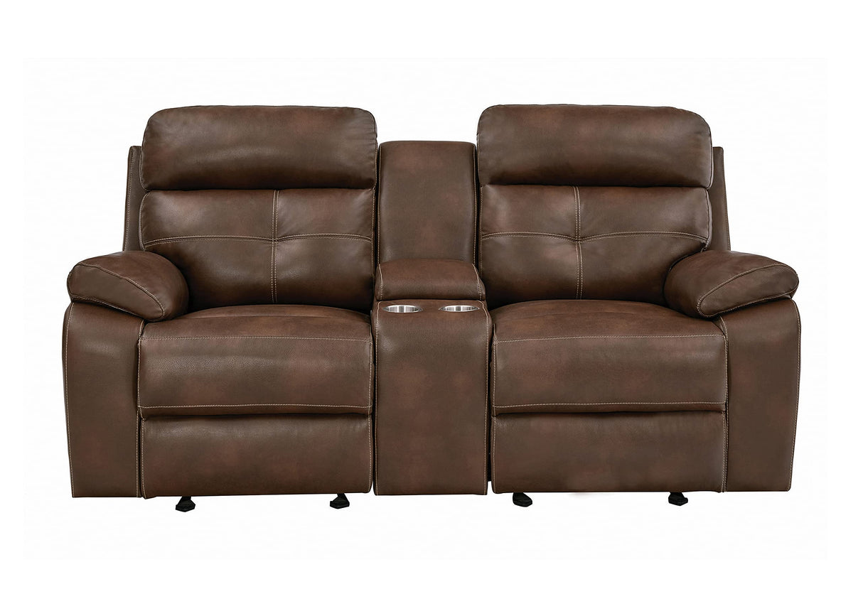 Damiano Glider Loveseat with Button Tuft Detailing and Cupholder Storage Console