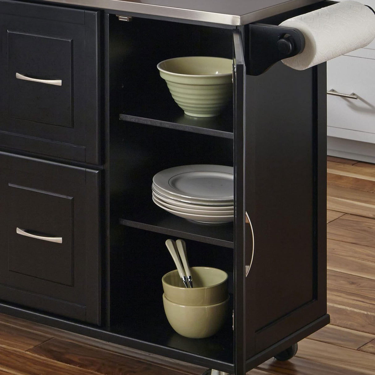 Patriot Black Kitchen Cart with Stainless Steel Top by Home Styles