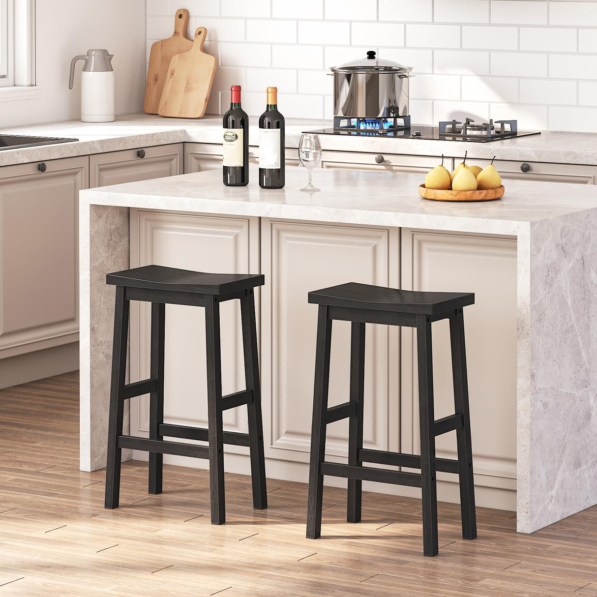 Bar Stool,Set of 2 Bar Stools, Bamboo Bar Chairs, 26 Inches Kitchen Counter Stools