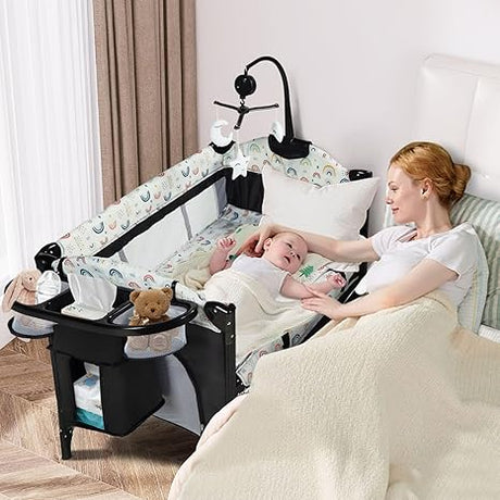 4 in 1 Portable Nursery Center, Foldable Baby Bedside Crib w/Bassinet