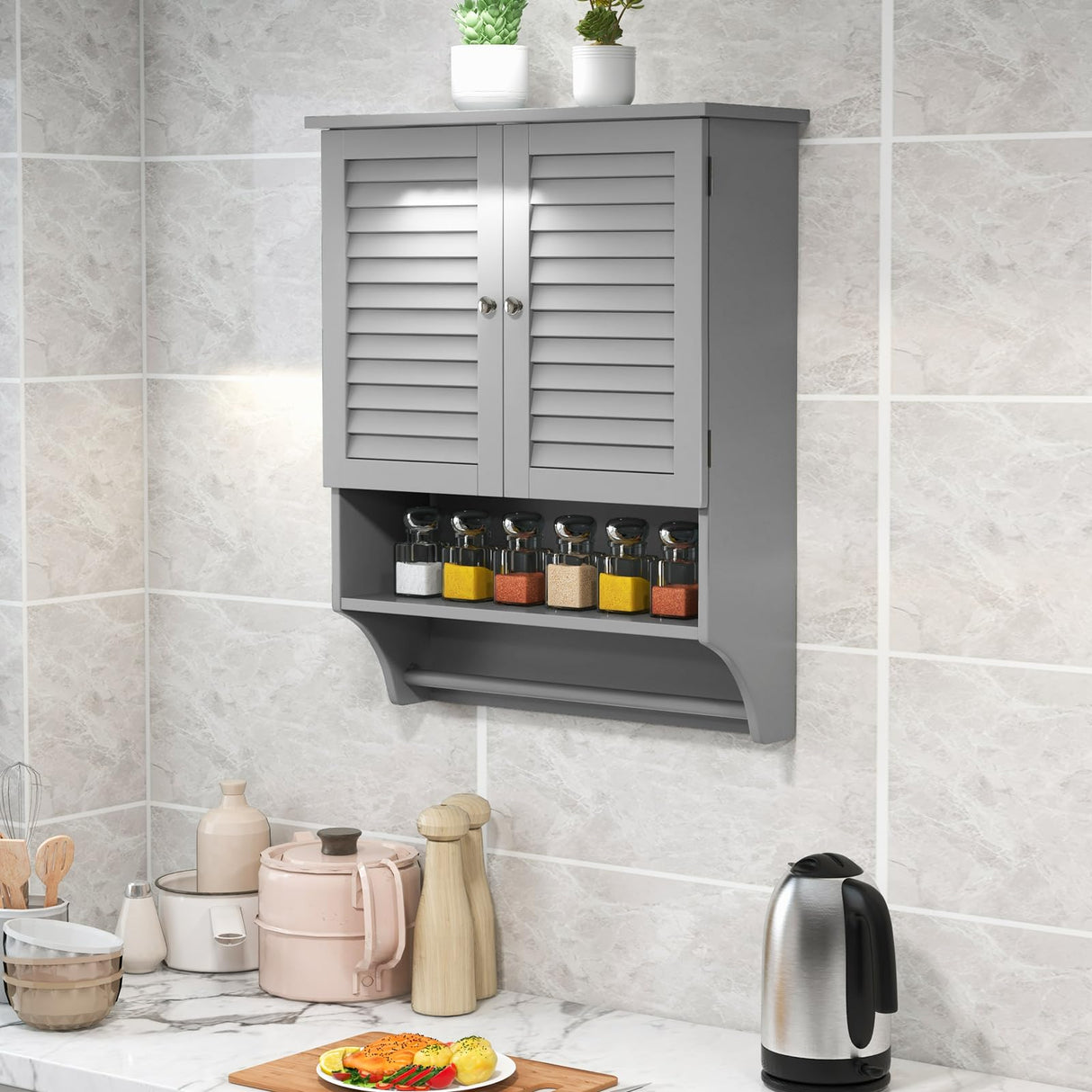 Bathroom Medicine Cabinet, Storage Cabinet with Double Louvered Doors