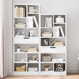 IOTXY Wooden Open Shelf Bookcase - 71 Inches Tall Freestanding Display Storage Cabinet Organizer with 10 Cubes and a Drawer, Floor Standing Bookshelf in Warm White