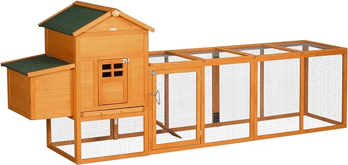 118" Extra Large Chicken Coop with Asphalt Roof, Wooden Hen Run with Slide-Out Tray