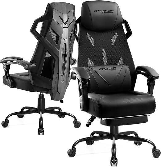Ergonomic Gaming Chair with Mesh Back and Footrest - White