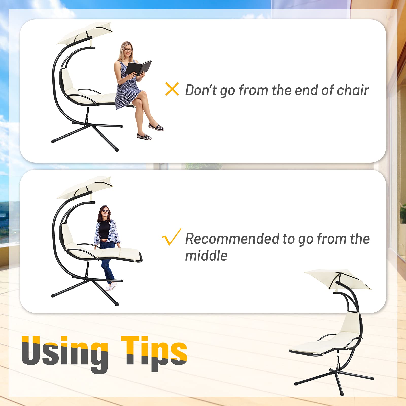 Outdoor Hanging Chaise Lounge Chair, Patio Hammock Chair with Removable Canopy