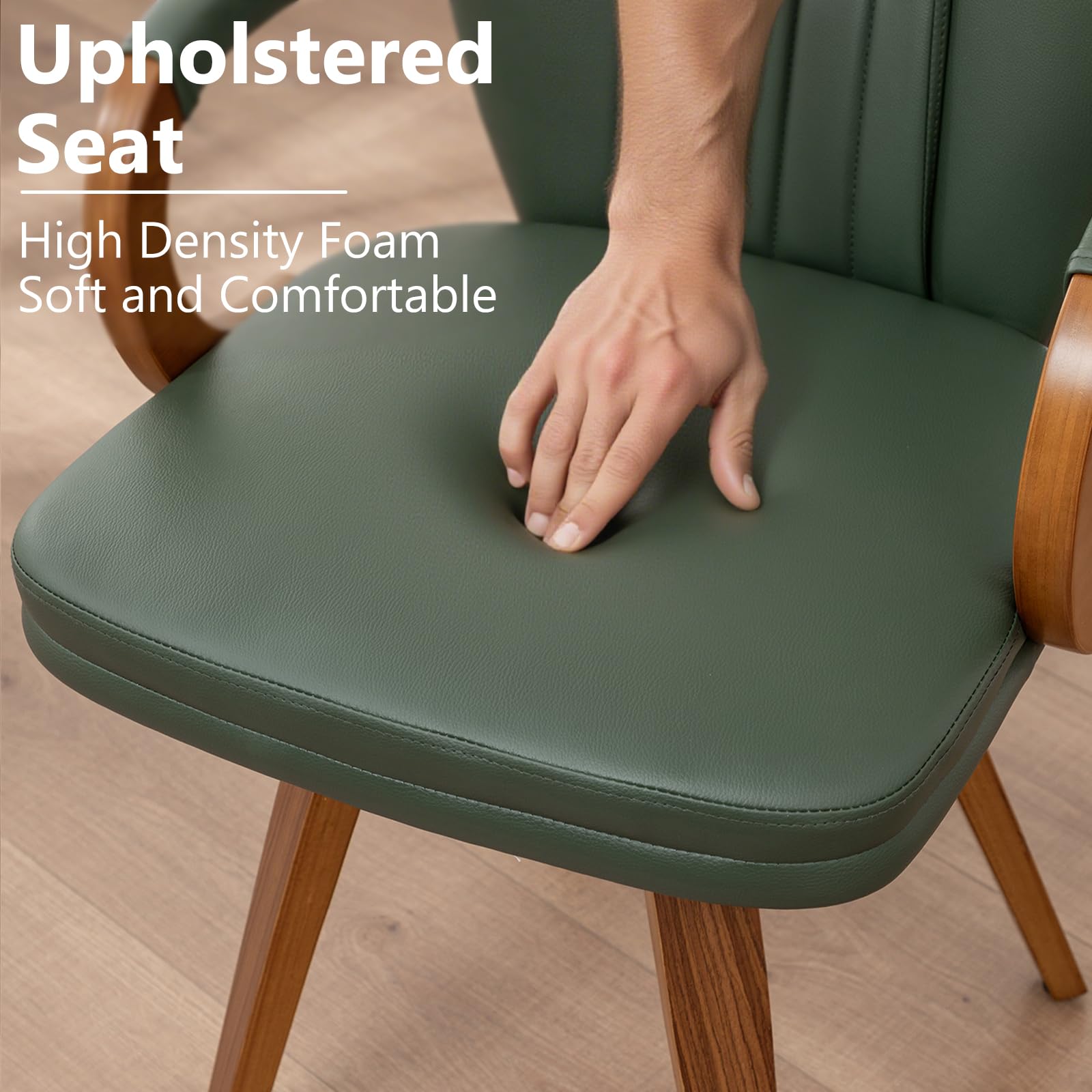 Swivel Dining Chairs Set of 4 - Green Leather Mid Century Modern