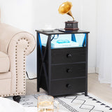 Night Stand Set 2, LED Nightstand with Charging Station, End Side Tables