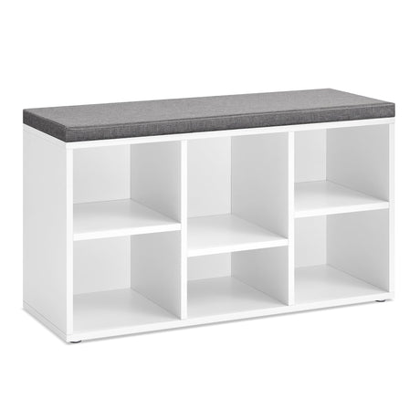 Shoe Bench, Shoe Storage Organizer with 6 Compartments and 3 Adjustable Shelves, Cushioned Seat, Compact and Narrow,