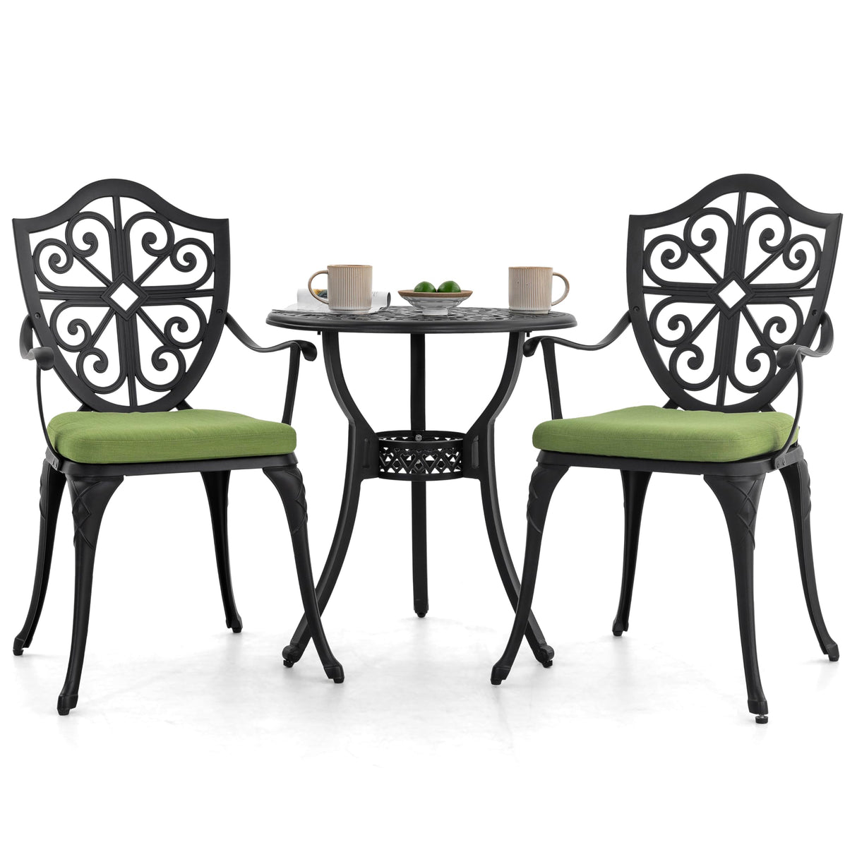 Bistro Set 3 Piece Outdoor, Cast Aluminum Patio Bistro Sets with Umbrella Hole