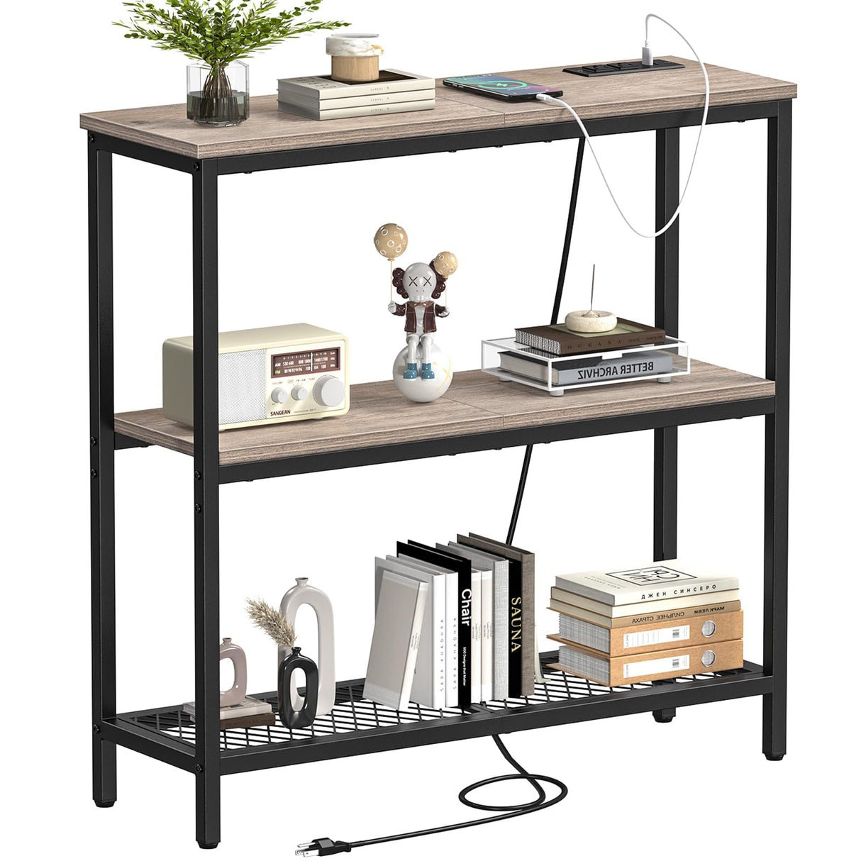 Console Table with Power Outlets, Entryway Table with Storage, Narrow Sofa Table