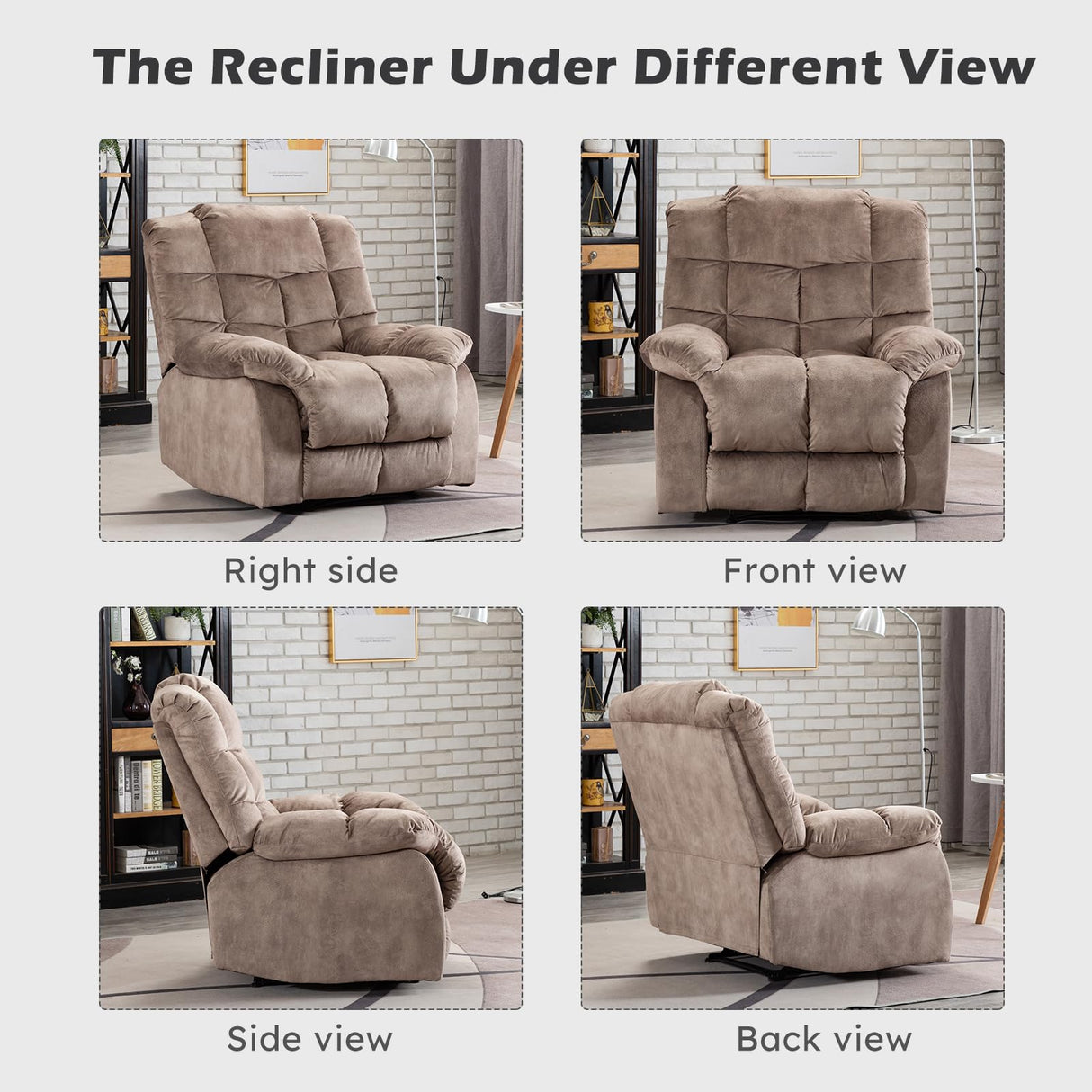 Single Recliner Chairs for Living Room Overstuffed Breathable Fabric Reclining Chair