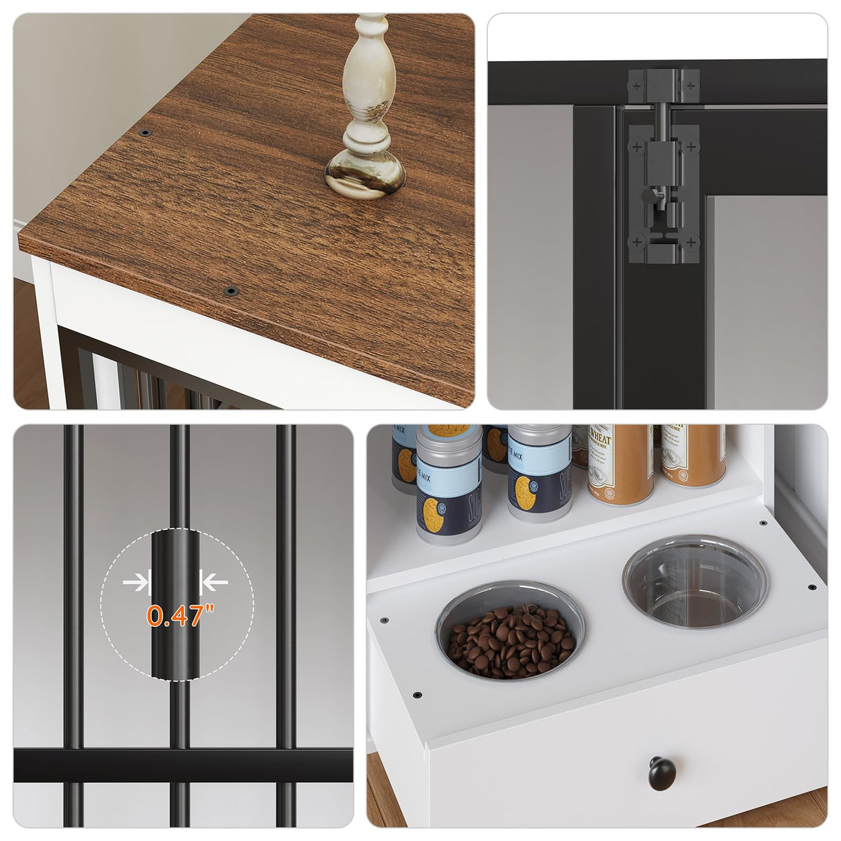 47.2" Dog Crate Furniture with Storage Shelf and Feeding Bowls