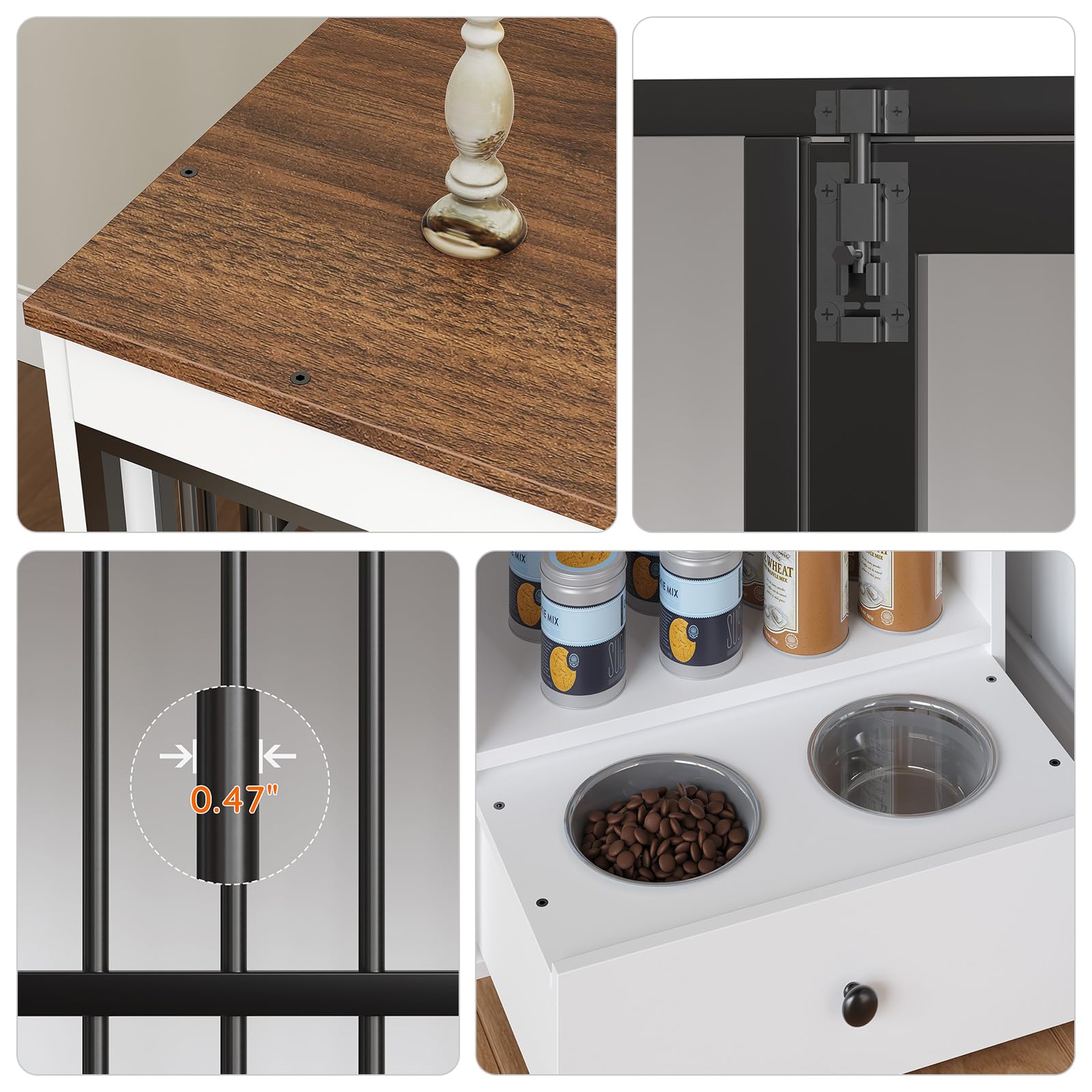 47.2" Dog Crate Furniture with Storage Shelf and Feeding Bowls