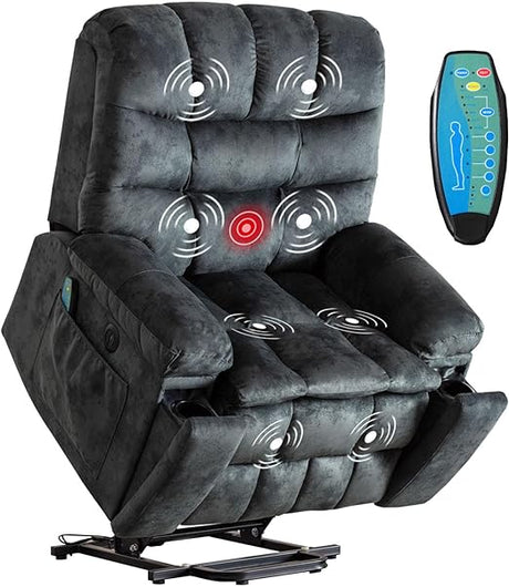 Large Power Lift Chair with Massage and Heat for Elderly Recliner, Brown2