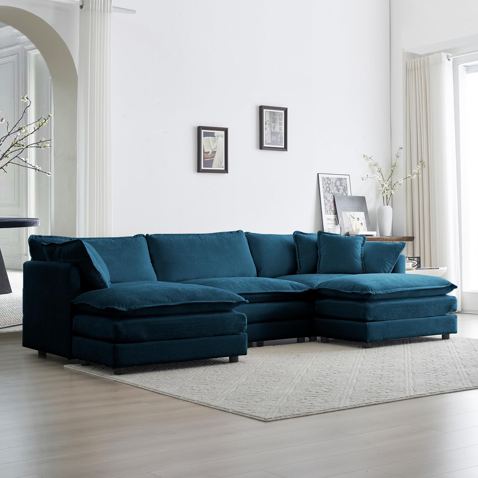 Chenille U-Shaped Modular Sectional Couch, Modern Comfy 3 Seater Deep Seat
