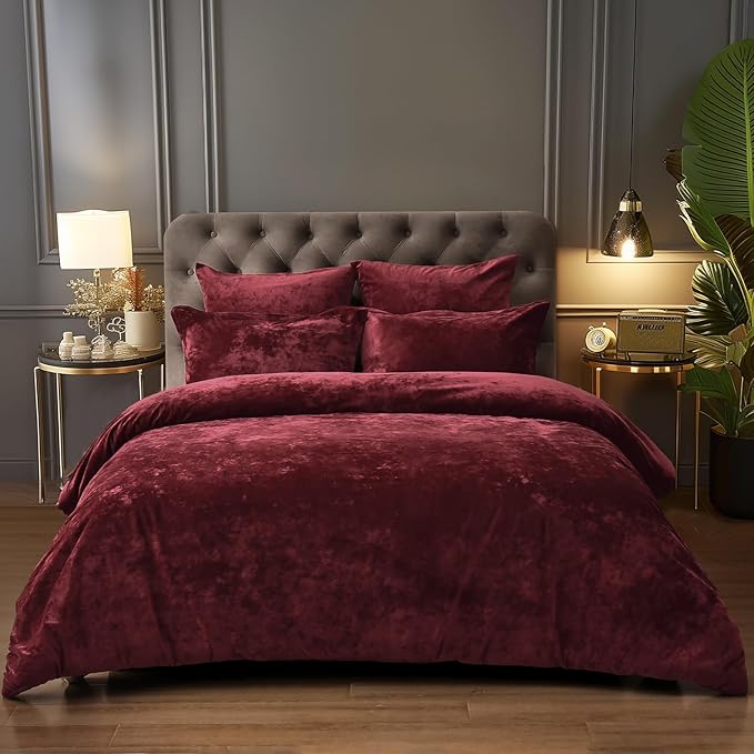 Double-Sided Velvet Comforter Set Queen Size, 5 Piece Soft Luxury Winter Warm Bedding