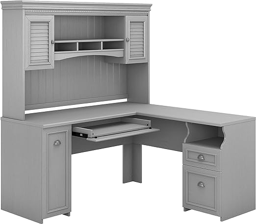 L Shaped Desk with Hutch, Drawers and Storage Cabinet Corner Computer Table