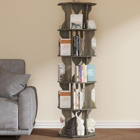 Rotating Bookshelf, 360 Display Spinning Bookshelf Tower, 4-Tier Floor Standing Bookcase for Small Space, Corner Revolving Bookshelf Storage Rack for Bedroom, Kids Room, Living Room, Office