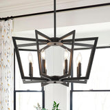 8-Light Black Metal Chandelier for Dining Room, Modern Farmhouse Geometric Industrial
