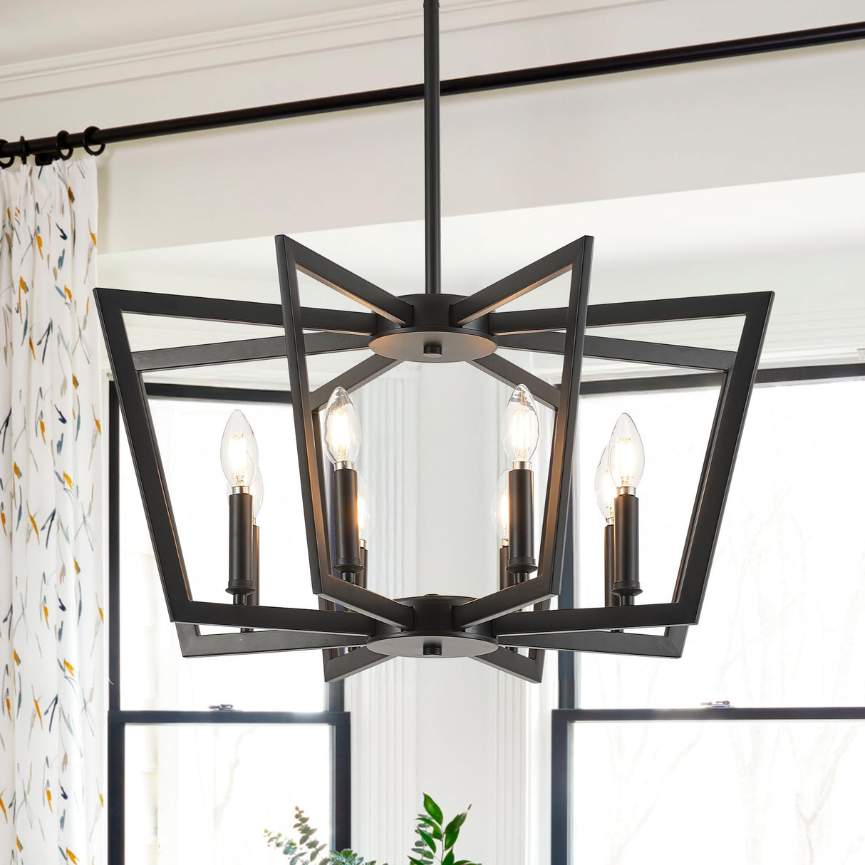8-Light Black Metal Chandelier for Dining Room, Modern Farmhouse Geometric Industrial