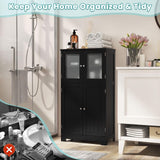 Bathroom Storage Cabinet, Wooden Linen Storage Organizer Cupboard with Doors