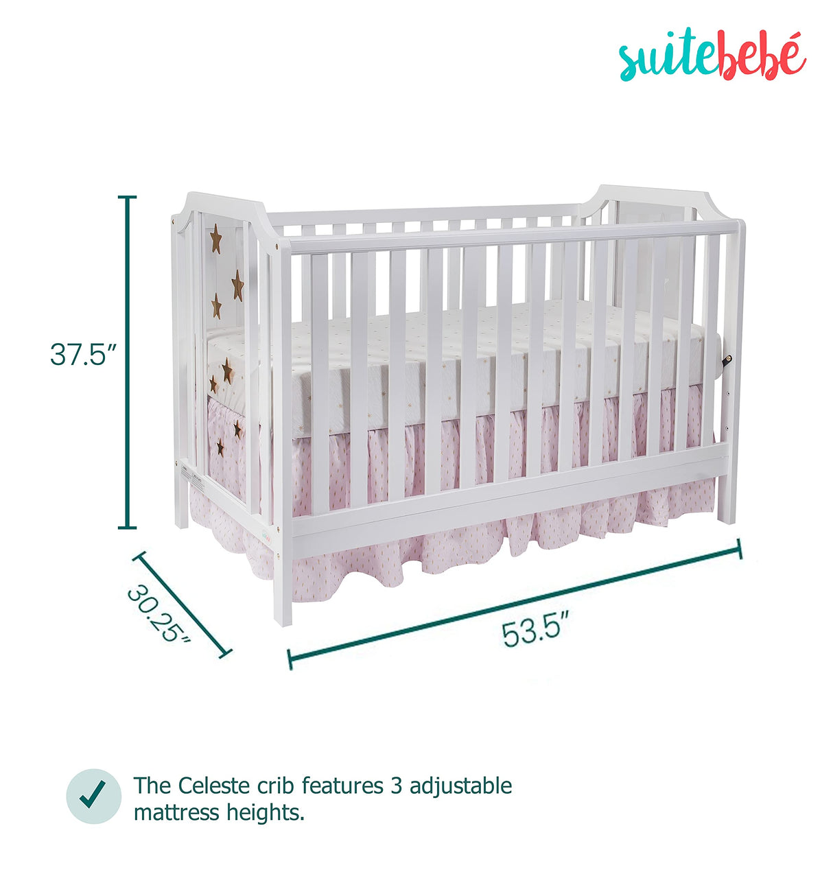 Celeste 3 in 1 Convertible Island Crib, Wood and Acrylic, White