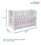 Celeste 3 in 1 Convertible Island Crib, Wood and Acrylic, White