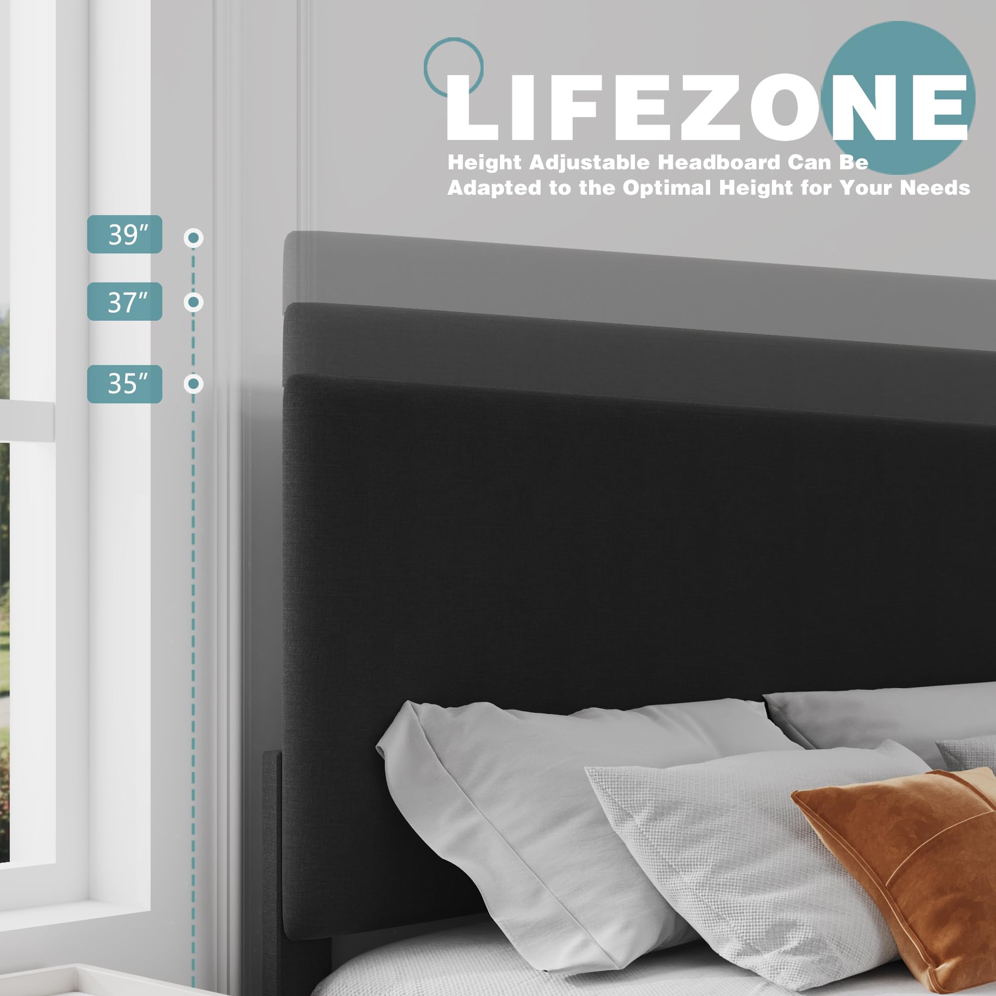 Queen Bed Frame with Headboard,Linen Upholstered Bed Frame with Wood Slats Suppor