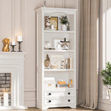 Bookcase with Storage Drawers, Wooden Bookcase with 4-Tier Open Shelves and 2 Drawers,