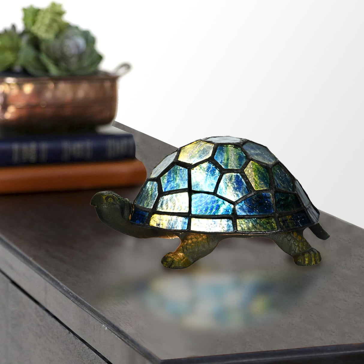 Turtle Tiffany Style Accent Table Lamp Handmade Stained Glass Animal Night Light