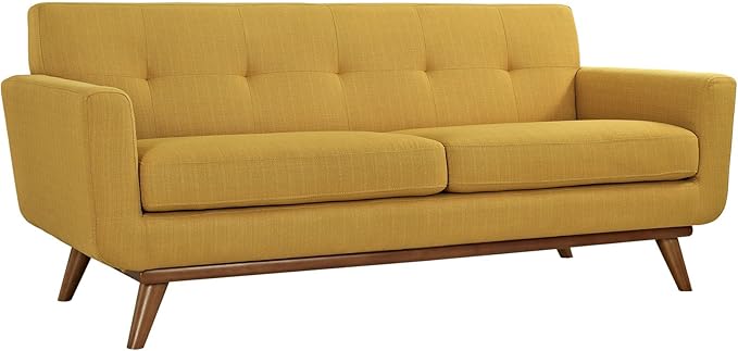 Engage Mid-Century Modern Upholstered Fabric Loveseat in Azure
